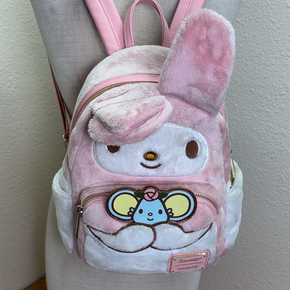 Loungefly Sanrio My Melody & Flat Mouse Plush Mini Backpack Pink Sherpa Kawaii - Picture 2 of 16